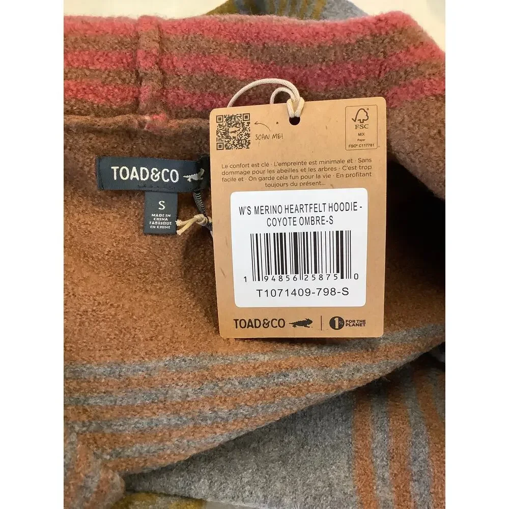 Toad&Co Women's Small Coyote Ombre Merino Wool Heartfelt Hoodie Cardigan HR7-40 - Picture 7 of 8